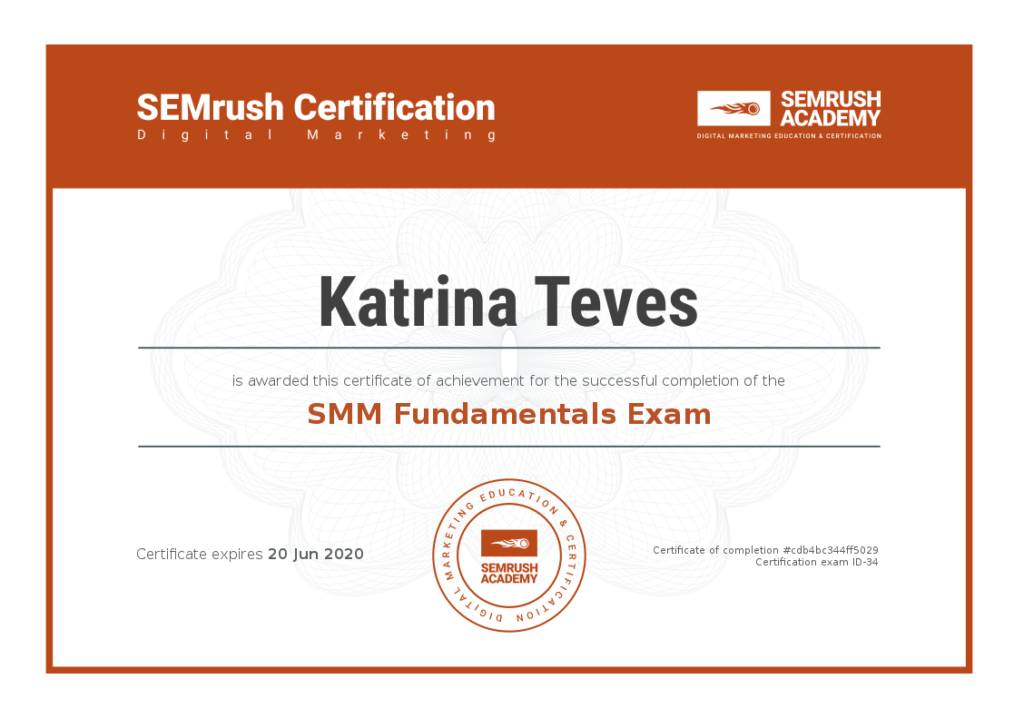 SEMrush Academy Certificate